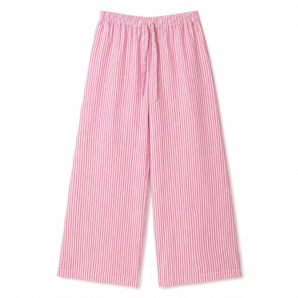 VTG Preppy Pink Pinstripe Wide Leg Drawstring Pants High Rise Lightweight - S/M